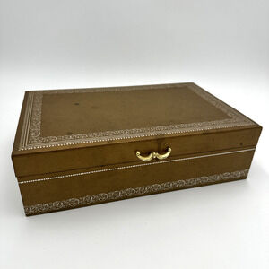 Vintage 1950s Mele Jewelry Box Lined Gold Velvet 2 Tier MCM